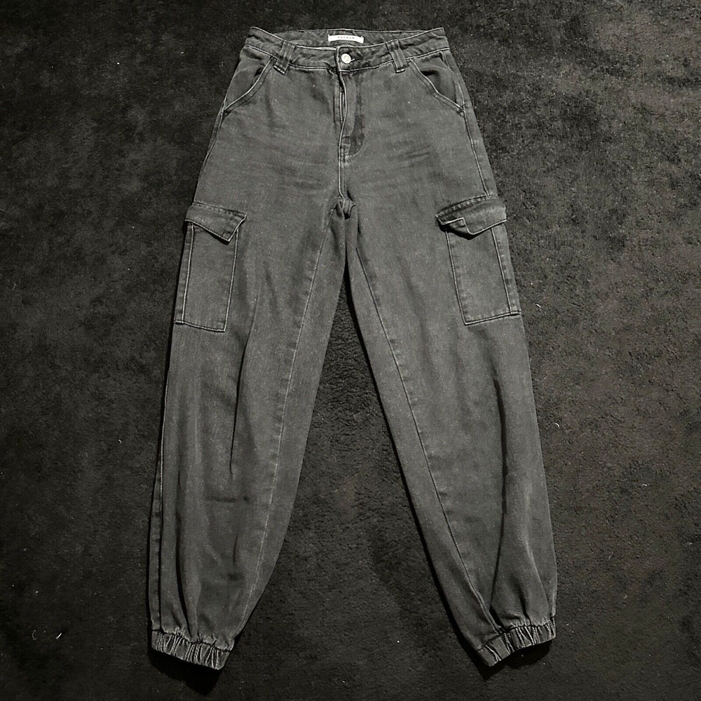 PacSun 90s Jogger Cargo Jeans Womens Sz‎ 24 Washed Black High Rise Utility Pants